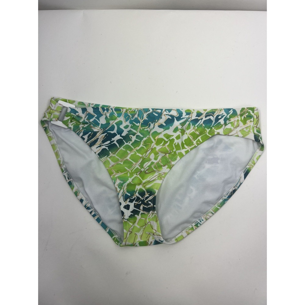 Simply Swim Bikini‎ Bottom Women's Sz 16 Blue/Green Gold Accent Plastic Buckle
